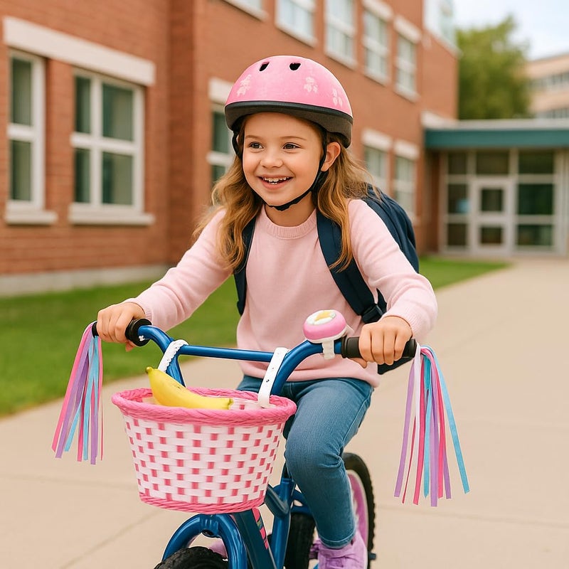 ANZOME Girls Bike Basket with Daisy Bell & Streamers, Kids Bicycle Handlebar Basket for 12â€“16 Inch Bikes, Pink Woven Bike Accessories for Girls, Christmas for Little Riders - Image 2